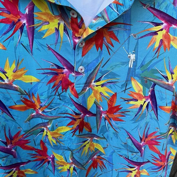 William Murray Birds Of A Feather Men’s Medium Golf Polo Blue Tropical Exotic - Picture 5 of 11